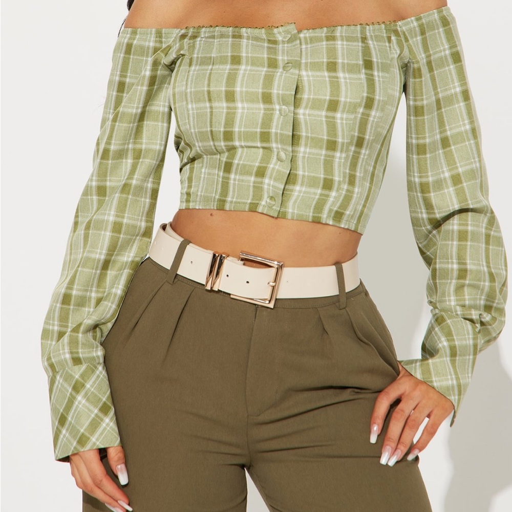 Beeba Plaid Off-Shoulder Top